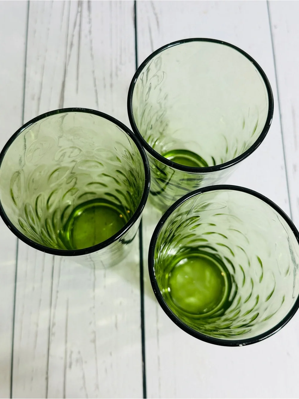 Vintage MCM Set of 3 El Dorado Hazel Atlas Glass Company Avocado green  Glasses